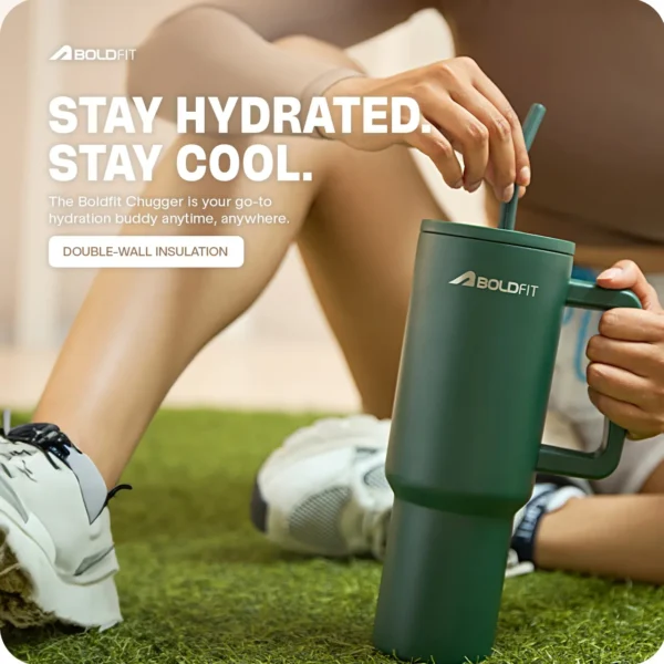 Boldfit Emerald Stainless Steel Double-Insulated Tumbler – 1200ml with Lid & Straw - Image 4