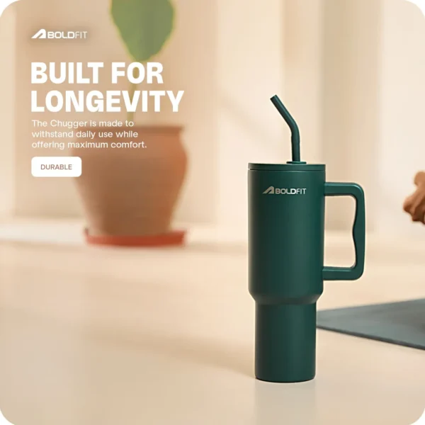 Boldfit Emerald Stainless Steel Double-Insulated Tumbler – 1200ml with Lid & Straw - Image 2