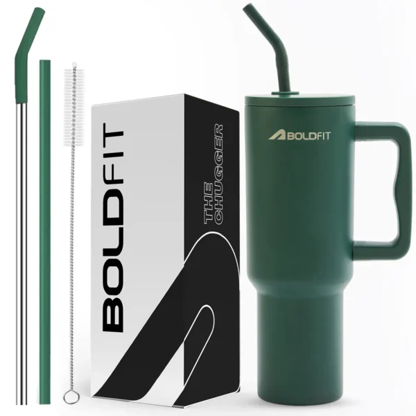 Boldfit Emerald Stainless Steel Double-Insulated Tumbler – 1200ml with Lid & Straw