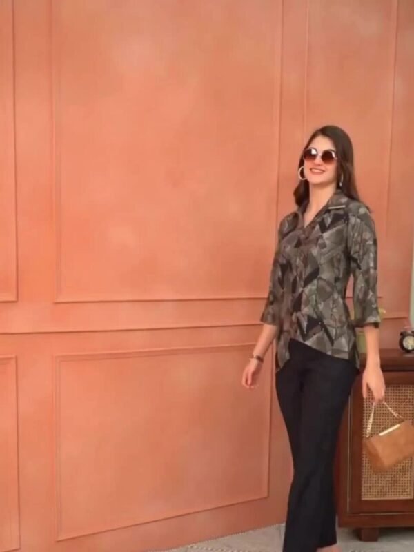 Claura Grey & Black Printed Tunic with Trousers - Image 9