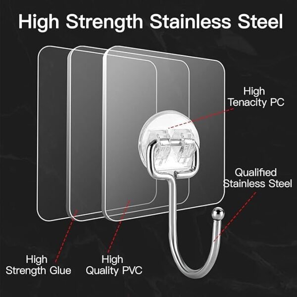 NestShobha Heavy Duty Adhesive Wall Hooks – 10 Pcs | 15Kg Max Load | Transparent Waterproof Self-Adhesive Plastic Hooks for Kitchen, Bathroom, Office & Home Use - Image 2