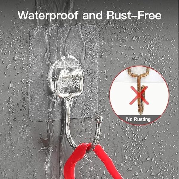NestShobha Heavy Duty Adhesive Wall Hooks – 10 Pcs | 15Kg Max Load | Transparent Waterproof Self-Adhesive Plastic Hooks for Kitchen, Bathroom, Office & Home Use - Image 3
