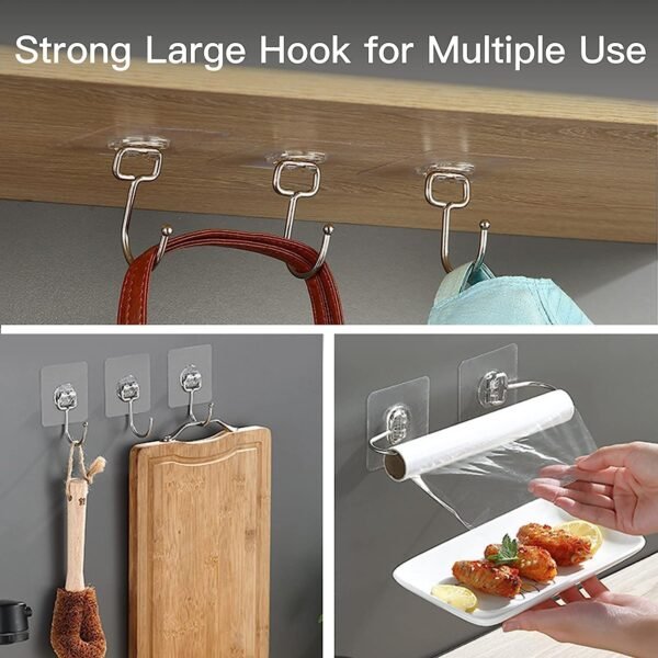 NestShobha Heavy Duty Adhesive Wall Hooks – 10 Pcs | 15Kg Max Load | Transparent Waterproof Self-Adhesive Plastic Hooks for Kitchen, Bathroom, Office & Home Use - Image 7