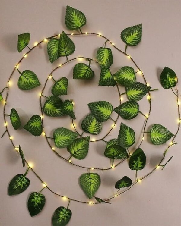 Money plant string light with warm LED glow.