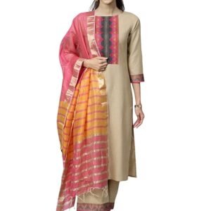 NestShobha Premium Women’s Pure Cotton Straight Kurta Palazzo With Dupatta Set