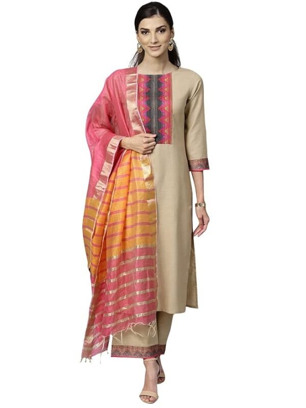 NestShobha Premium Women’s Pure Cotton Straight Kurta Palazzo With Dupatta Set
