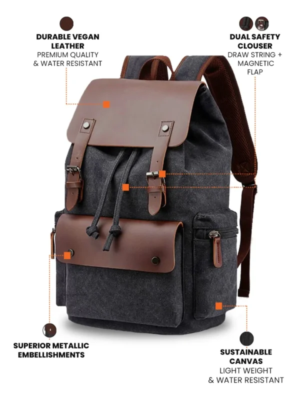 Fur Jaden EcoBlend 22 L Canvas & Vegan Leather Laptop Bag – Black - Image 2