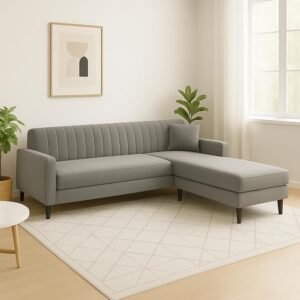 Premium 4-Seater L-Shaped Sofa Set with Fabric Upholstery for Living Room – Light Grey