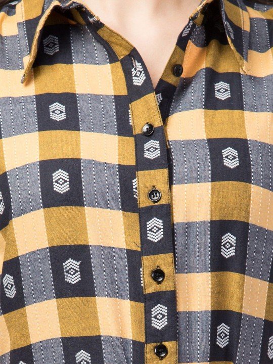 Zuvino Women Mustard & Black Cotton Checked Jumpsuit with Waist Tie-Ups - Image 7