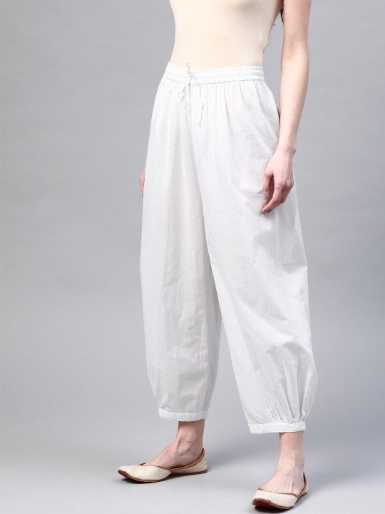 Laado Women White Solid Pure Cotton Cropped Afghan Salwar - Image 4