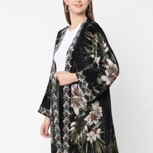 Cloth Haus India Women Brown & White Printed Open-Front Shrug