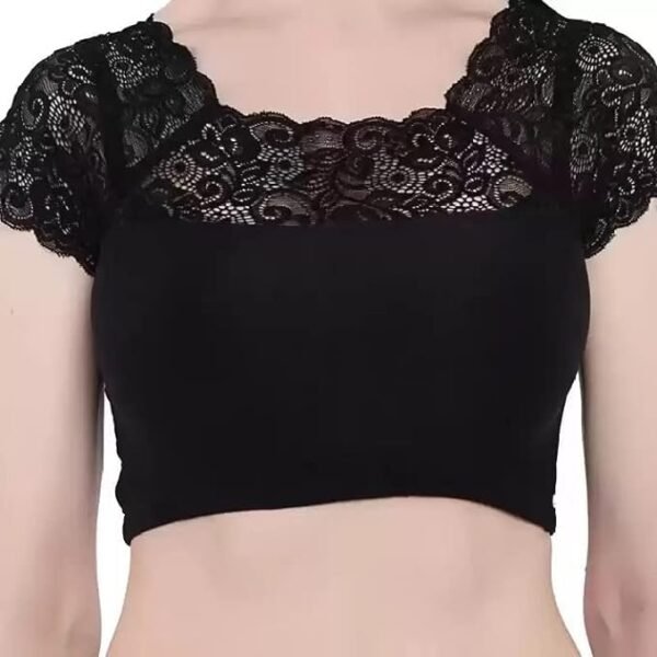 KARL FOERSTER Short Sleeve Readymade Lace Net Blouse – Black size 34 - Image 3