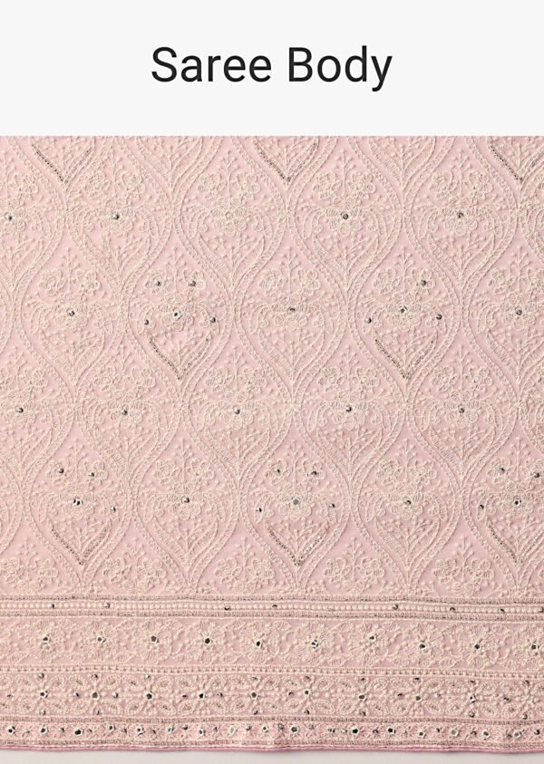 NestShobha Pink Lucknowi Chikankari Georgette Saree with Unstitched Blouse Fabric - Image 9