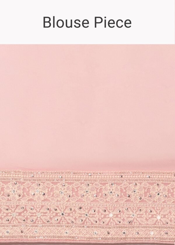 NestShobha Pink Lucknowi Chikankari Georgette Saree with Unstitched Blouse Fabric - Image 8