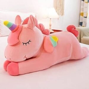 NestShobha Sleeping Unicorn Soft Toy – Plush Stuffed Animal Pillow for Kids | 40 cm (Pink)