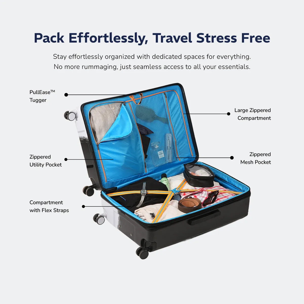 Provogue Wave Midnight Black 65cm Hard-Sided Polycarbonate Medium Luggage - Image 10