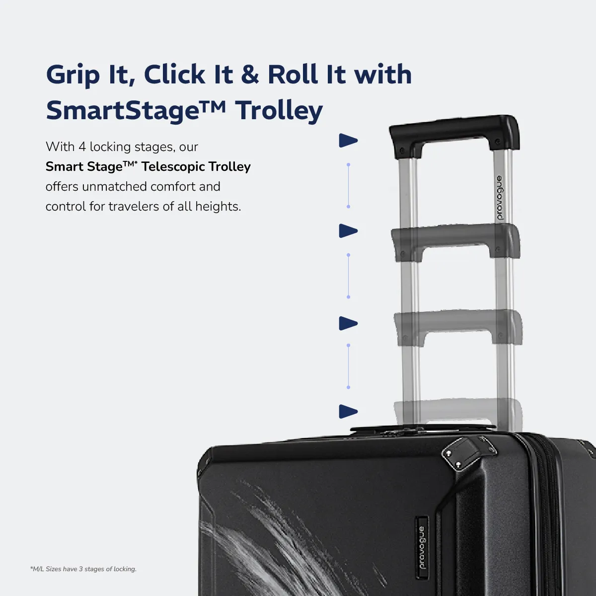 Provogue Wave Midnight Black 65cm Hard-Sided Polycarbonate Medium Luggage - Image 5