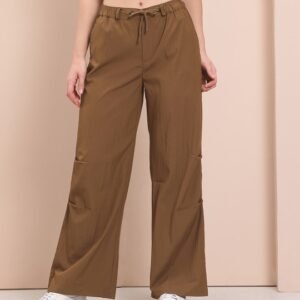 Mast & Harbour Regular Fit Brown Flat-Front Trousers for Women