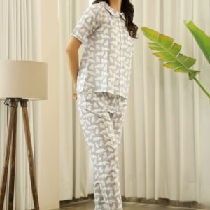 NestShobha | SanskrutiHomes Women’s Printed Cotton Night Suit – Grey