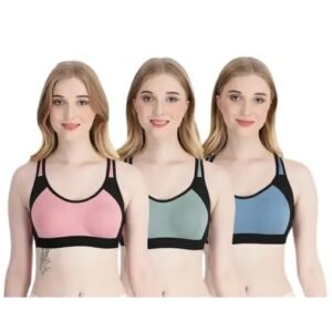 KINZA SOFT Women’s Cotton Blend Sports Bra – Pack of 3