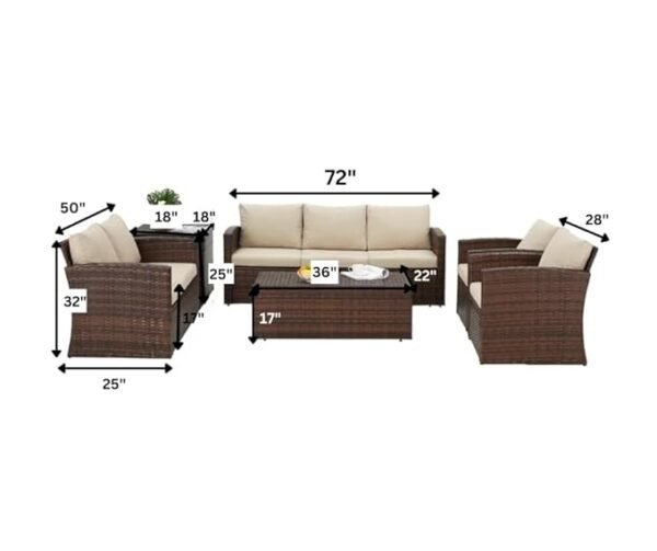 NestShobha Outdoor 7 Seater Wicker Sectional Sofa Set with Waterproof Cushions, Center & Side Table for Indoor/Outdoor Use (Dark Brown & Cream) - Image 2