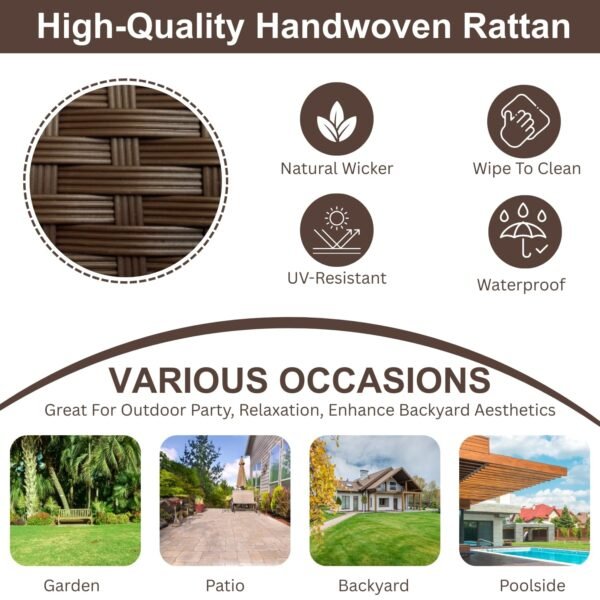 NestShobha Outdoor 7 Seater Wicker Sectional Sofa Set with Waterproof Cushions, Center & Side Table for Indoor/Outdoor Use (Dark Brown & Cream) - Image 3