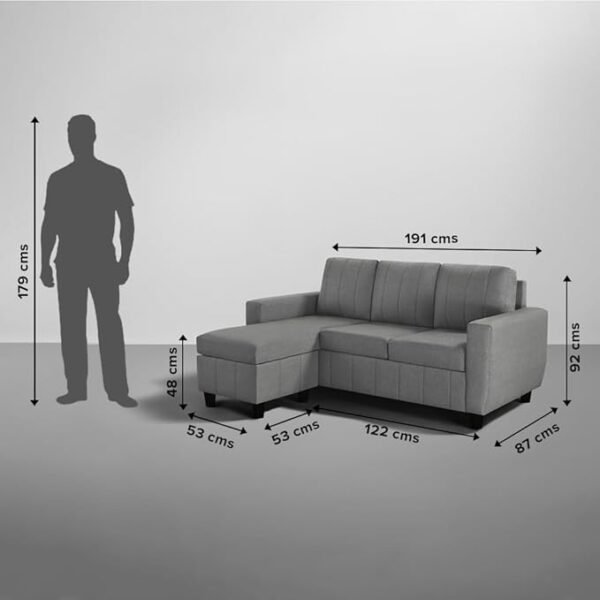 Sleepyhead Bae Premium 4-Seater Interchangeable L-Shape Sofa Set (LHS/RHS) – Fabric Upholstery, Oyster Grey - Image 2