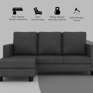 NestShobha Mubeley Premium Fabric 4-Seater Sofa Set for Living Room – Grey, Compact & Stylish, DIY Assembly