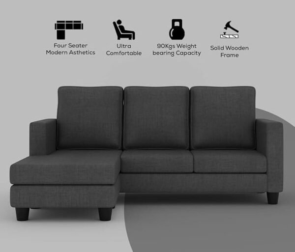 NestShobha Mubeley Premium Fabric 4-Seater Sofa Set for Living Room – Grey, Compact & Stylish, DIY Assembly
