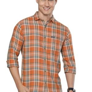 NestShobha Men’s Cotton Slim Fit Checkered Full Sleeves Cutaway Collar Casual Shirt