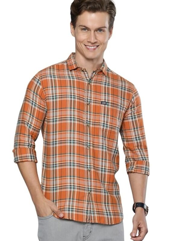 NestShobha Men’s Cotton Slim Fit Checkered Full Sleeves Cutaway Collar Casual Shirt