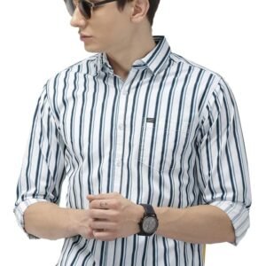 NestShobha Men’s Cotton Slim Fit Multi Striped Full Sleeves Cutaway Collar Casual Shirt