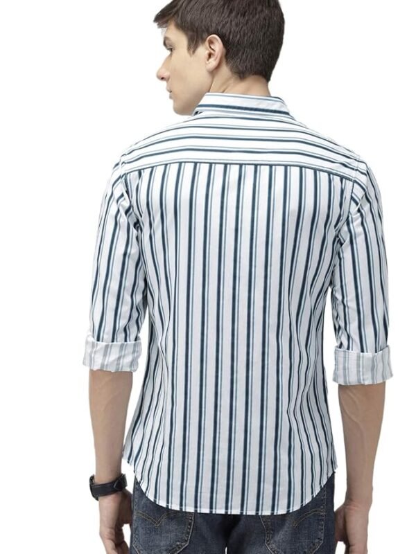 NestShobha Men’s Cotton Slim Fit Multi Striped Full Sleeves Cutaway Collar Casual Shirt - Image 2