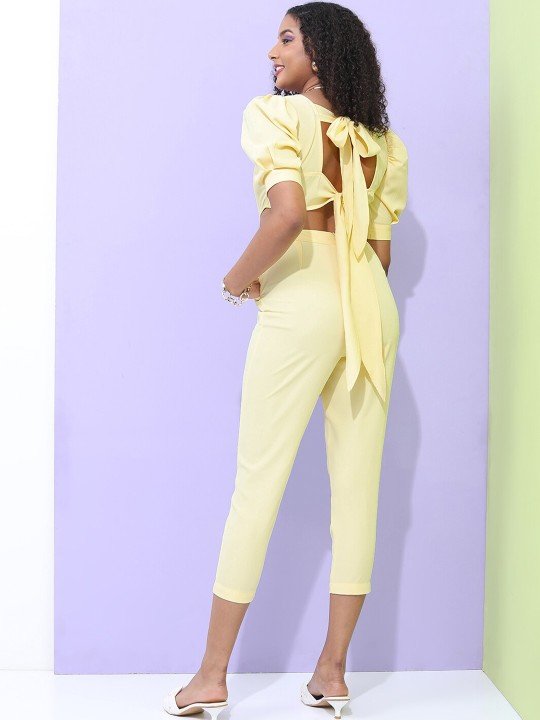 Tokyo Talkies Women Yellow Solid Sweetheart Neck Basic Jumpsuit - Image 3