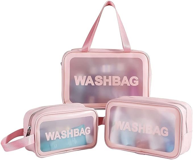 Set of 3 Clear Waterproof Makeup & Travel Organizer Bags