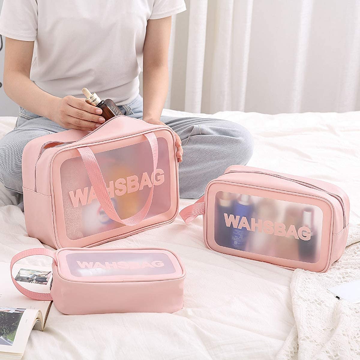 Set of 3 Clear Waterproof Makeup & Travel Organizer Bags - Image 6
