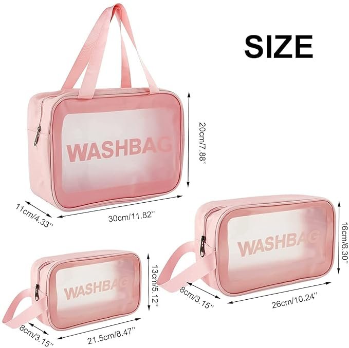 Set of 3 Clear Waterproof Makeup & Travel Organizer Bags - Image 2