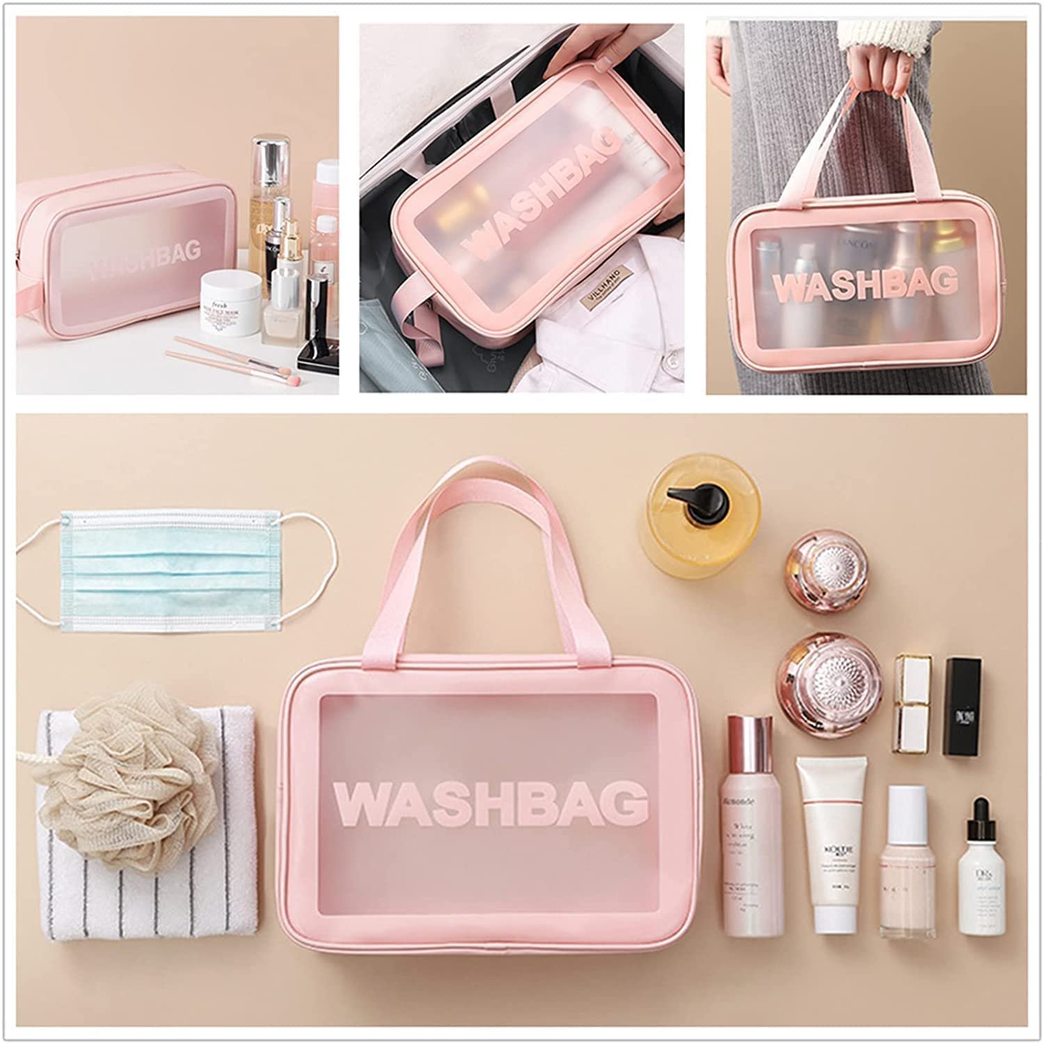 Set of 3 Clear Waterproof Makeup & Travel Organizer Bags - Image 7