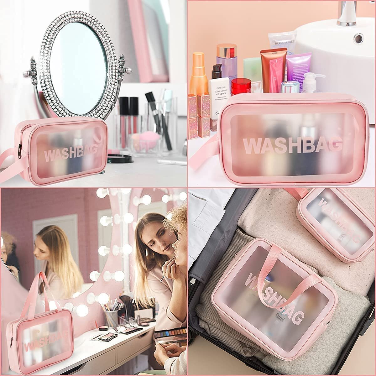 Set of 3 Clear Waterproof Makeup & Travel Organizer Bags - Image 8