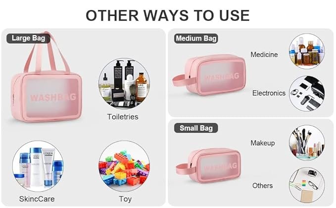 Set of 3 Clear Waterproof Makeup & Travel Organizer Bags - Image 5