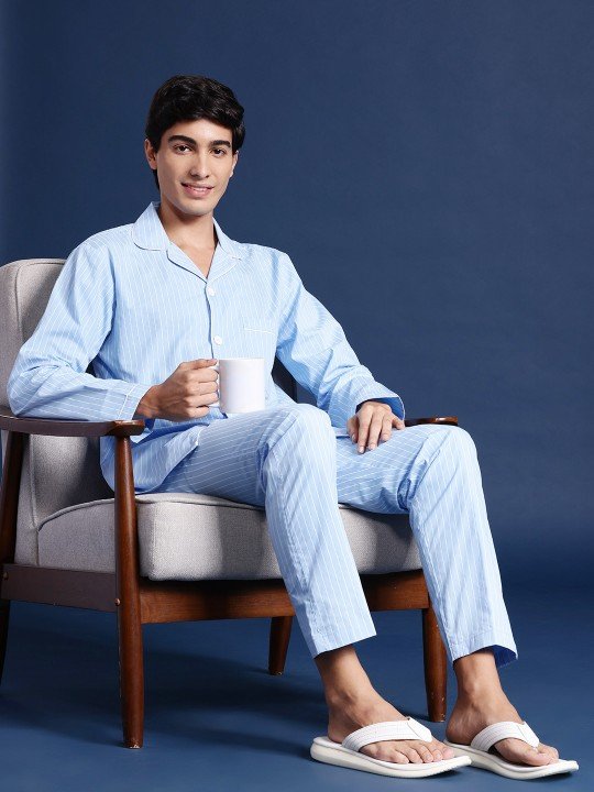 NestShobha | Hancock Men’s Striped Pure Cotton Night Suit - Image 4