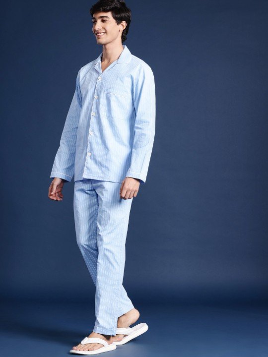 NestShobha | Hancock Men’s Striped Pure Cotton Night Suit
