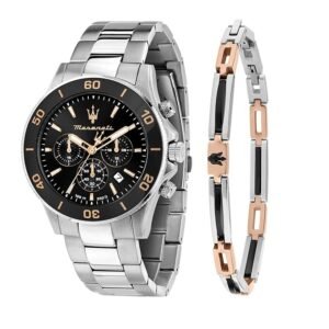 Maserati Men’s Blue Patterned Dial Analogue Watch with Multicoloured Stainless Steel Bracelet Straps