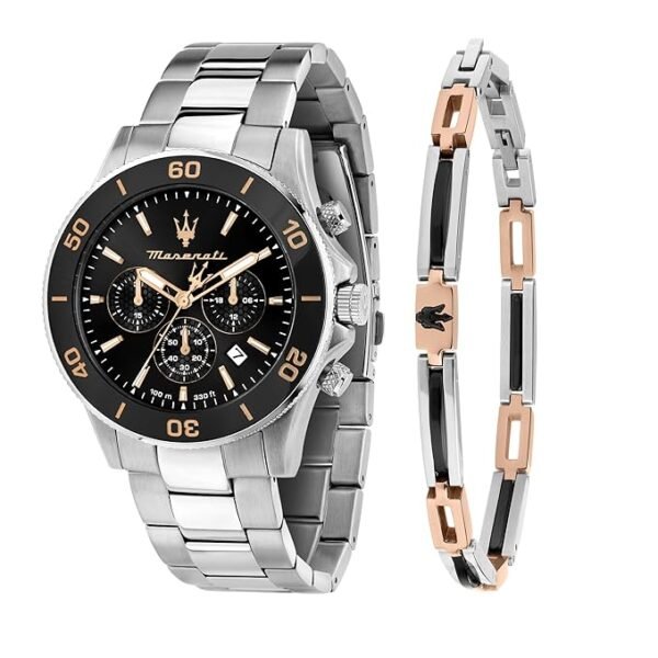 Maserati Men’s Blue Patterned Dial Analogue Watch with Multicoloured Stainless Steel Bracelet Straps