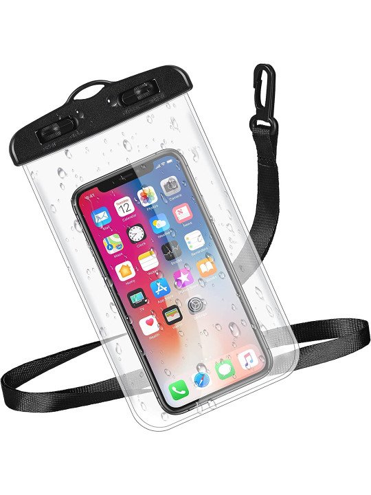 Transparent & Black Waterproof Mobile Pouch – 15x5x2 cm