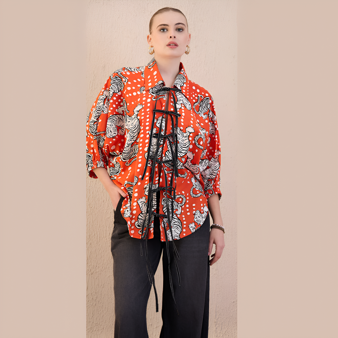 Printed Tie-Up Full Sleeve Cotton Rust Shirt