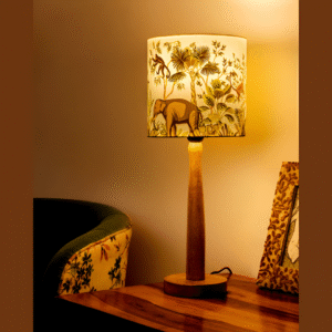 Green Girgit Jungle Vibes Wooden Table Lamp with Drum Shade