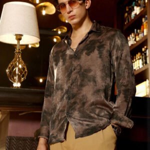 Men’s Brown Abstract Print Cotton Casual Shirt