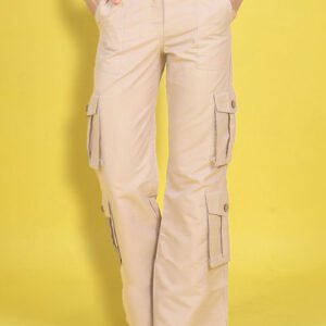 Girls Beige Mid-Rise Knitted Cargos