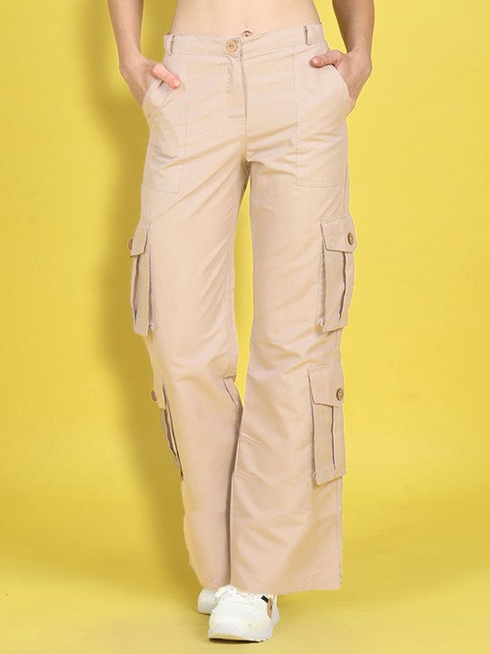 Girls Beige Mid-Rise Knitted Cargos